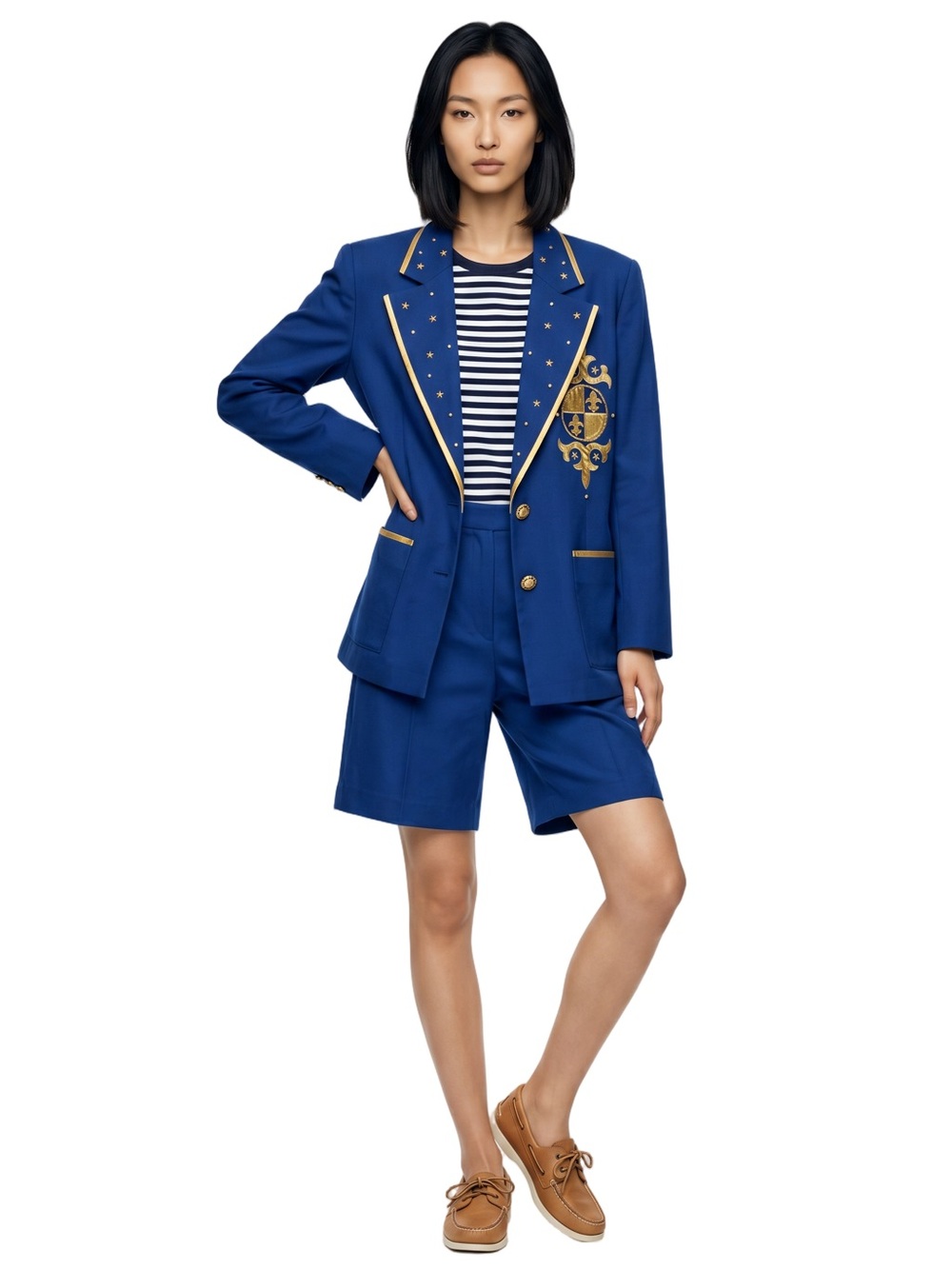 PETITE FOCUS Vintage Nautical Romperjacket combo Blue gold white 6P - Picture 2 of 16